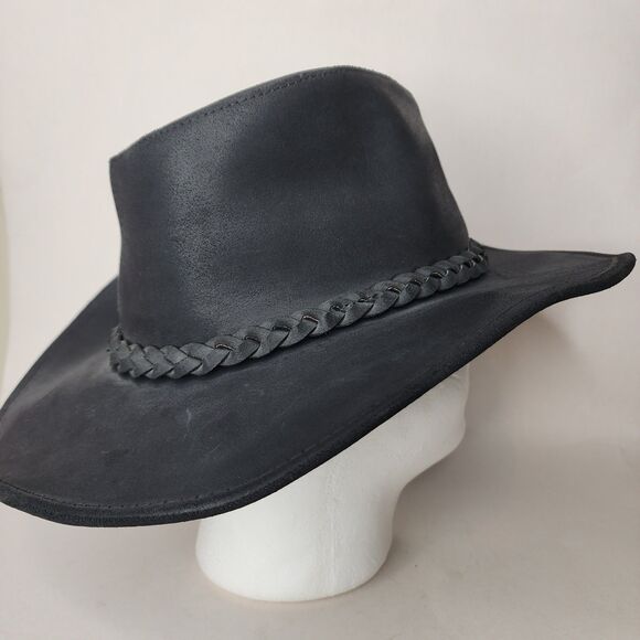 Vintage Wilsons Cowboy Hat Black Leather Outback Western USA Made Size Large - Picture 7 of 11